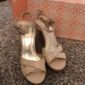 Charles David wedges heels sandals nude tan size 9